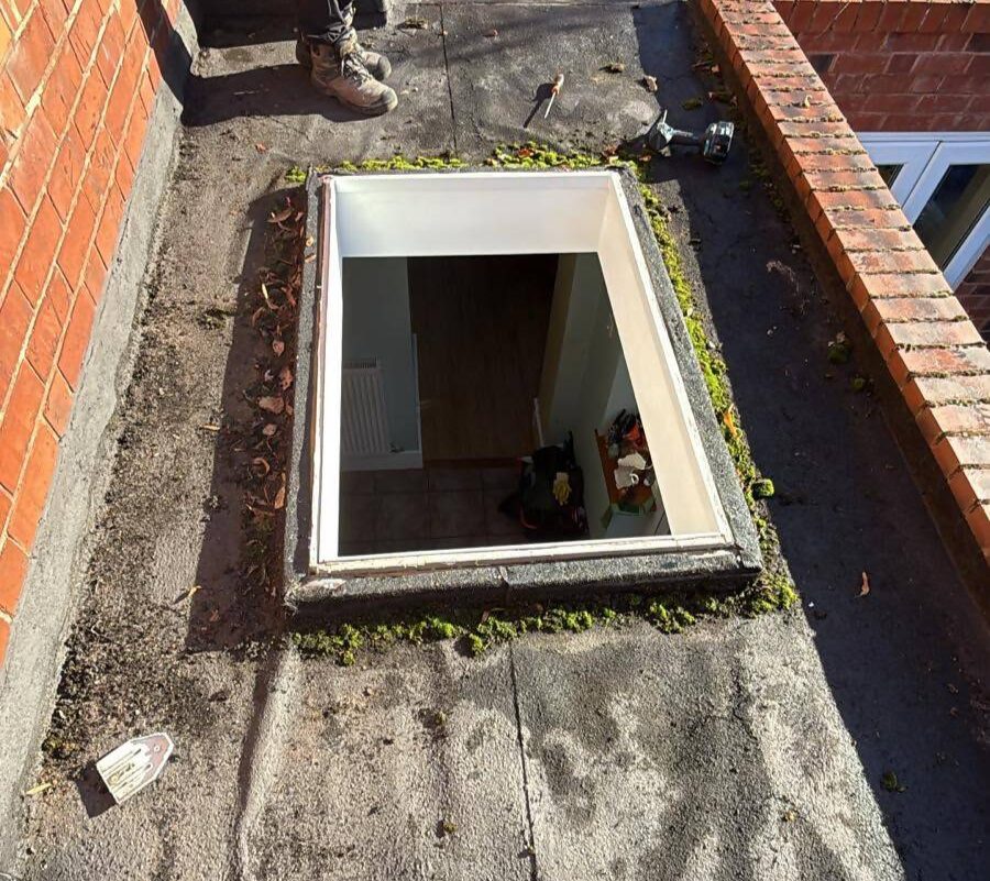 Skylight opening prepared during J5 roof window installation